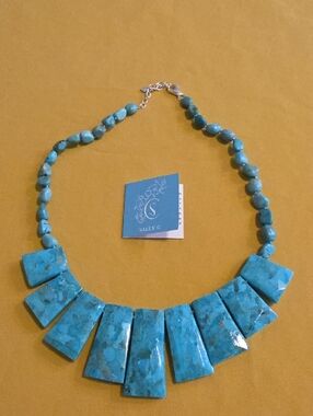 Genuine 925 Silver & Turquoise Bib Necklace - Designer Sally Chanaratsopon